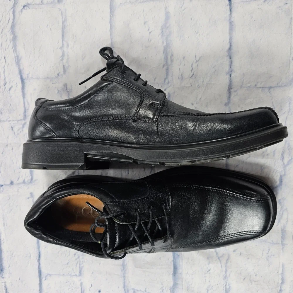ECCO Helsinki Oxford Shoes Mens 45 US Black Leather Bicycle Toe Derby Dress Shoe